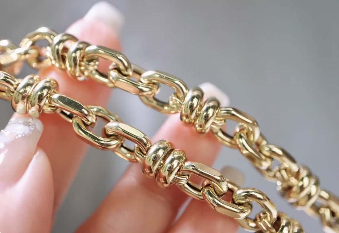 K18YG イエローゴールド 18K レオンチェーン ケーブルチェーン オーバル ネックレス メンズ レディース 太め 太い チェーンネックレス ボリューム - Jewelry Hills Tokyo