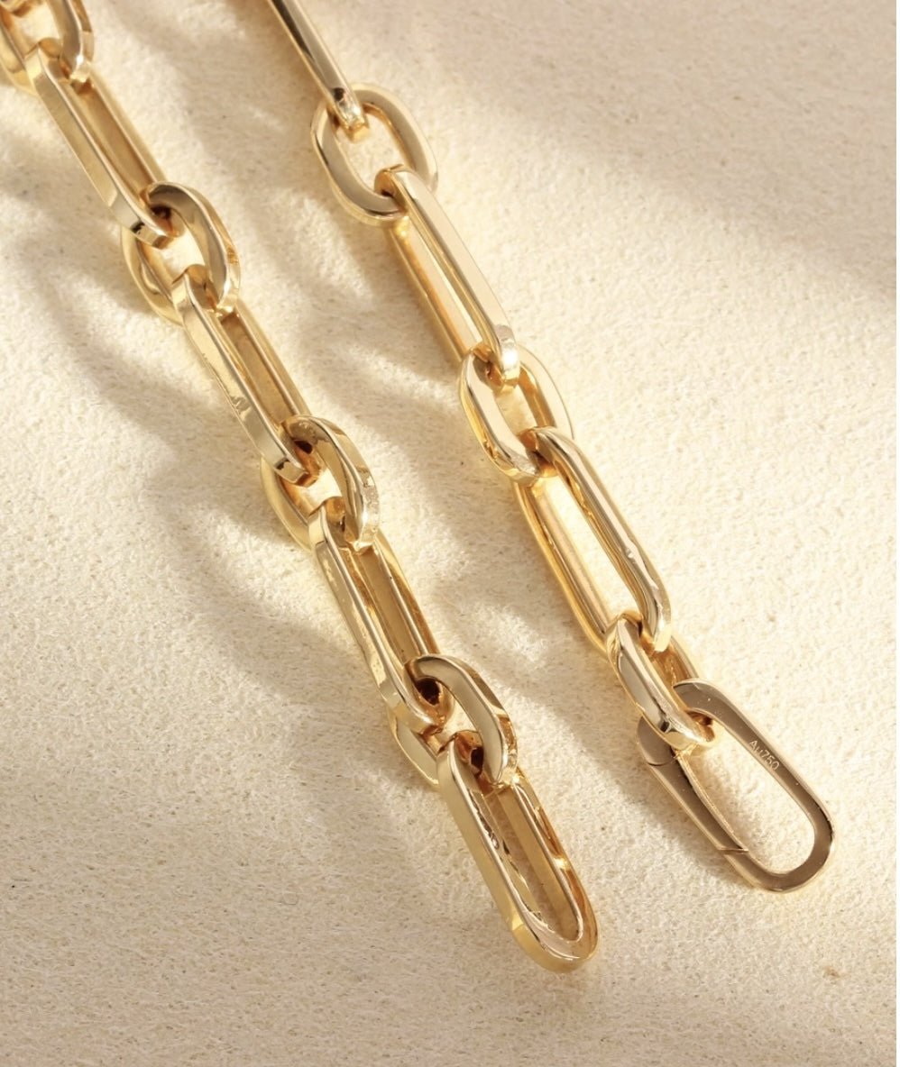 K18YG イエローゴールド 18K レオンチェーン ケーブルチェーン オーバル ネックレス メンズ レディース 中空 男女共用 大ぶり 太め 太い ボリューム - Jewelry Hills Tokyo