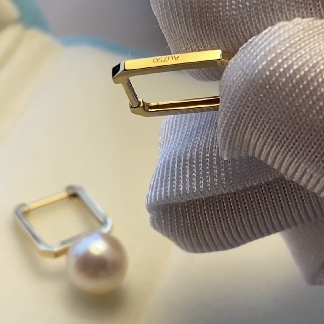 K18YG イエローゴールド あこや真珠 パールピアス アコヤ ピアス フープピアス リングピアス スクエア 真珠 パール 18K akoya シンプル - Jewelry Hills Tokyo
