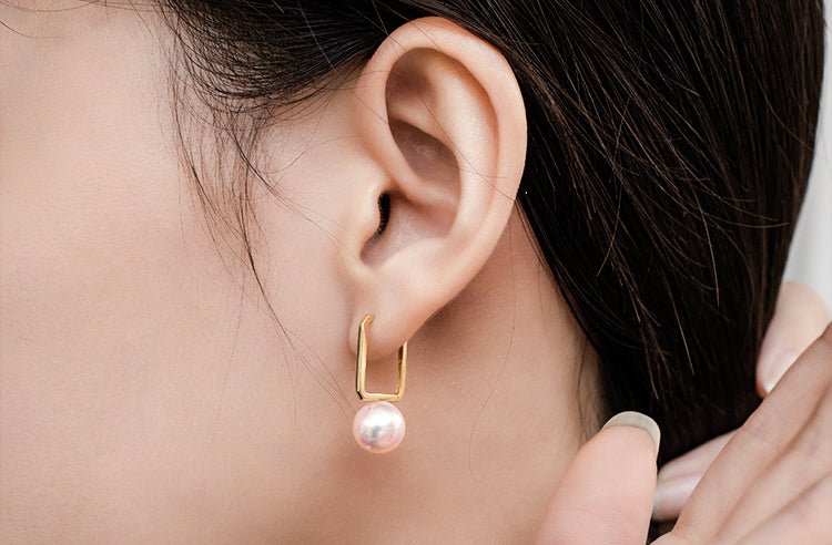K18YG イエローゴールド あこや真珠 パールピアス アコヤ ピアス フープピアス リングピアス スクエア 真珠 パール 18K akoya シンプル - Jewelry Hills Tokyo