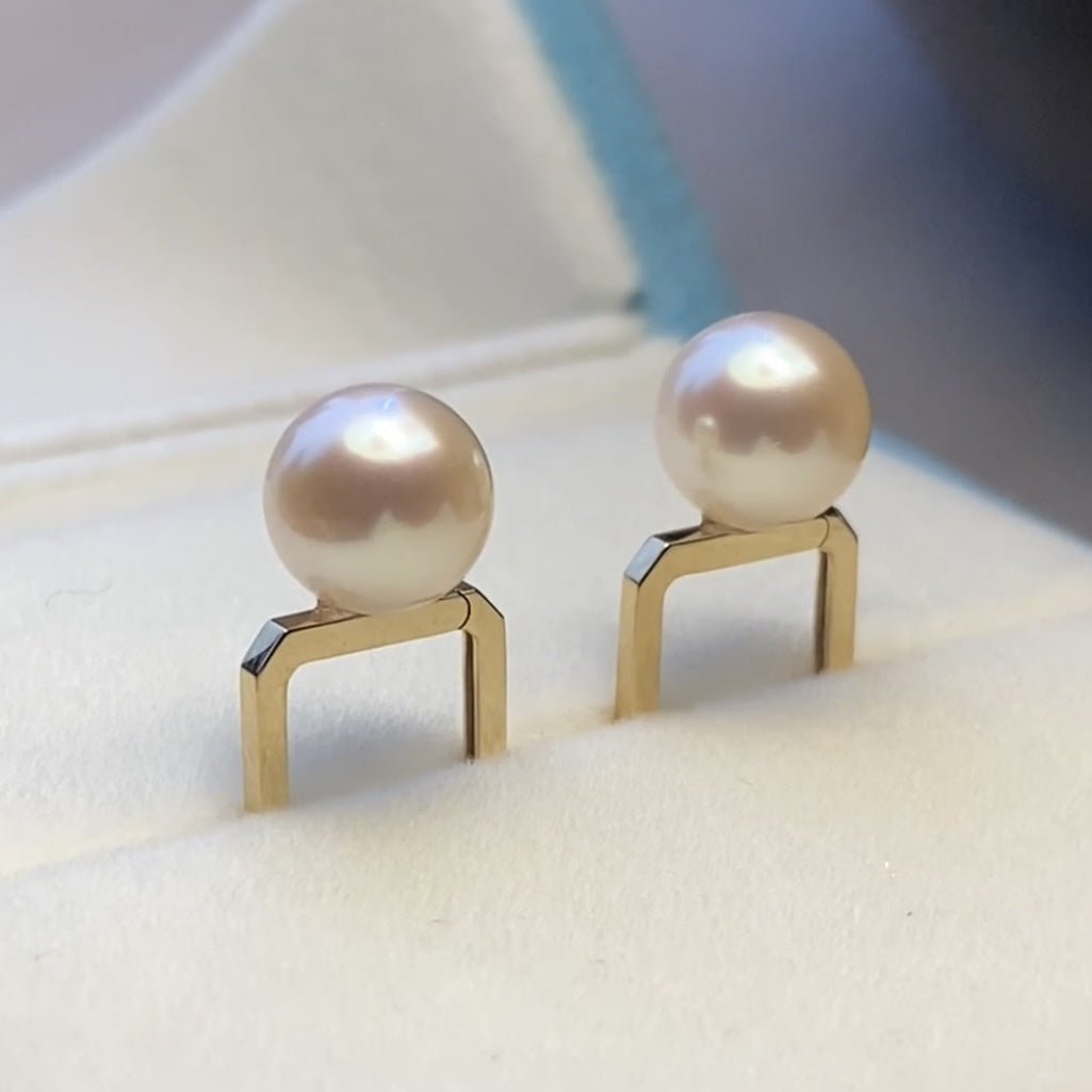 K18YG イエローゴールド あこや真珠 パールピアス アコヤ ピアス フープピアス リングピアス スクエア 真珠 パール 18K akoya シンプル - Jewelry Hills Tokyo