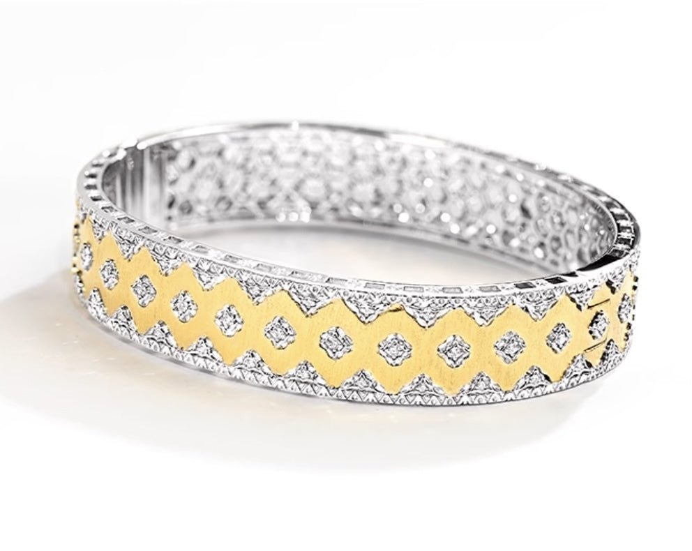 K18YG イエローゴールド 18K バングル ブレスレット レトロ ダイヤモンド ダイヤ ジュエリー ブレス レディース 太め 大ぶり ハイエンド WG ボリューム ハイエンド オーダーメイド - Jewelry Hills Tokyo