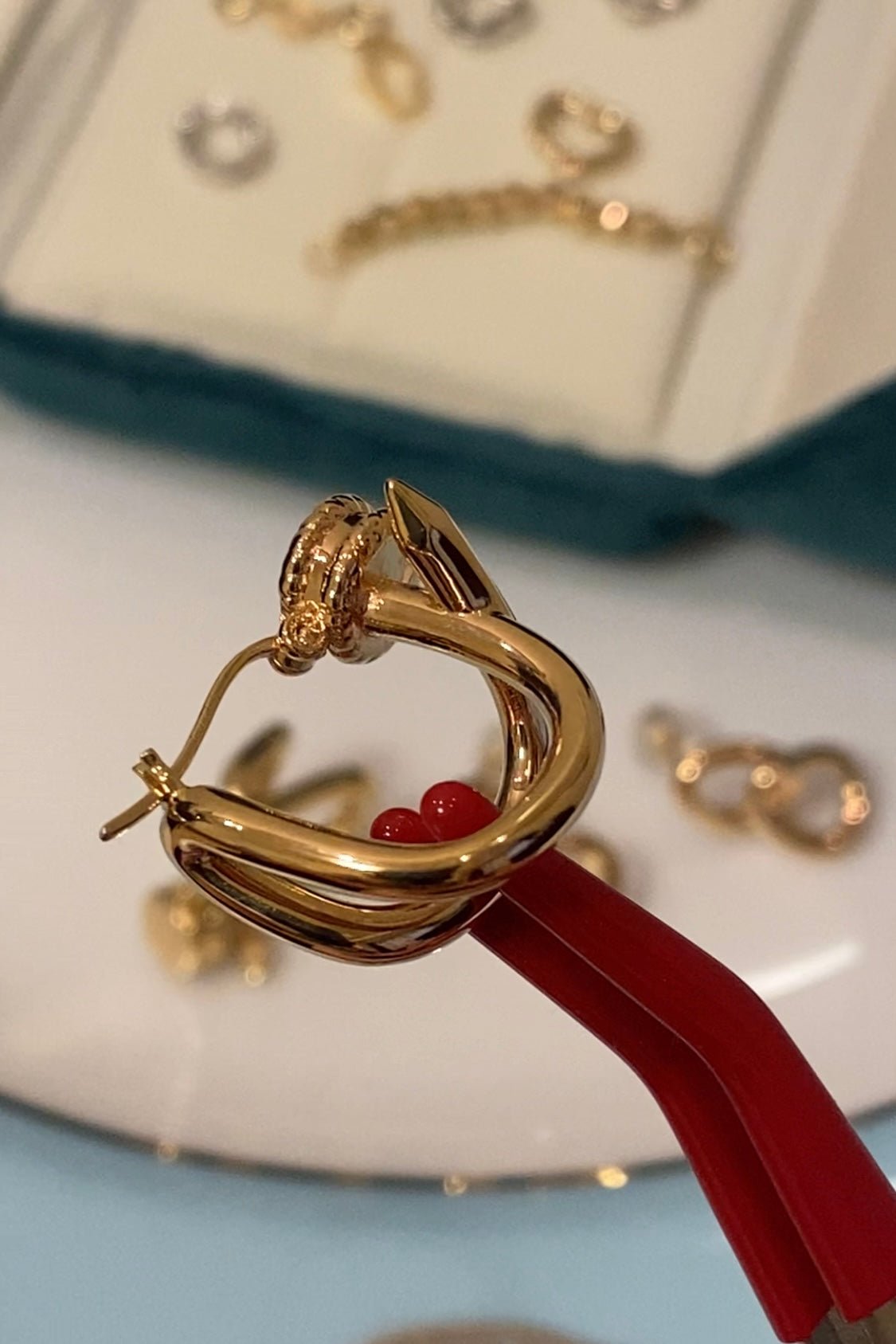 K18YG イエローゴールド 18K ピアス フープピアス リングピアス イタリアンジュエリー 輪っか 釘 釘モチーフ 中空 X - Jewelry Hills Tokyo
