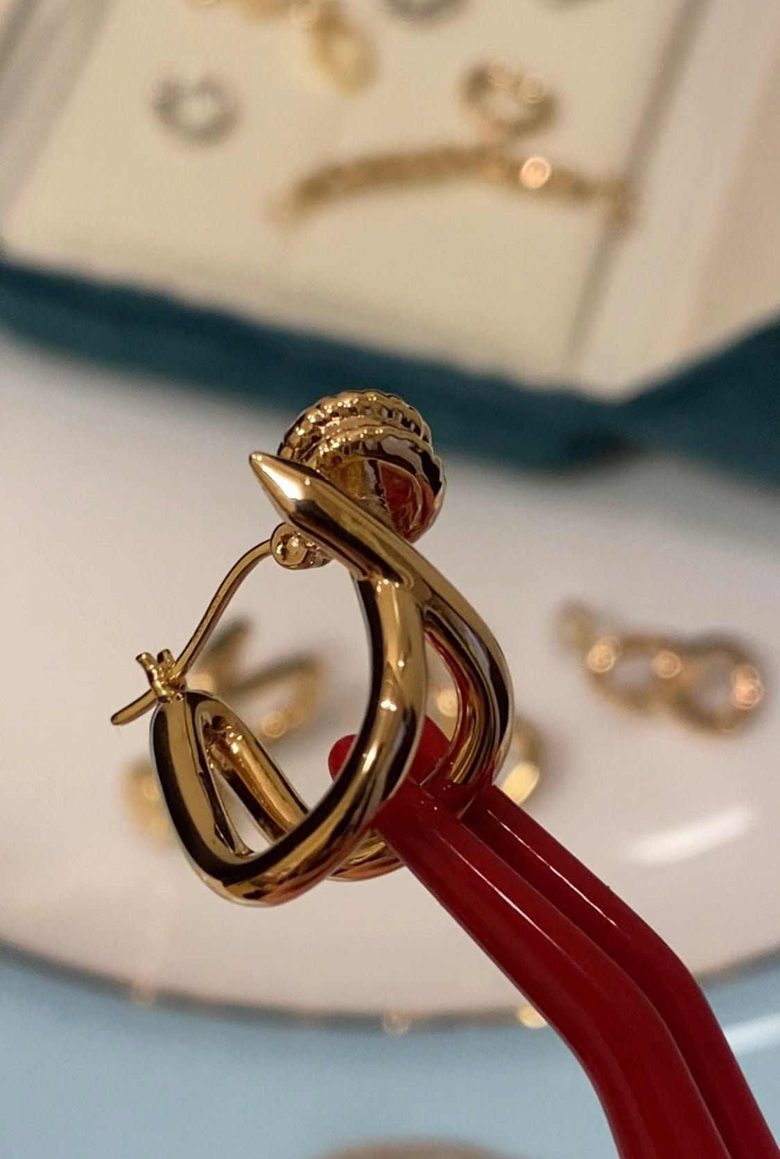 K18YG イエローゴールド 18K ピアス フープピアス リングピアス イタリアンジュエリー 輪っか 釘 釘モチーフ 中空 X - Jewelry Hills Tokyo