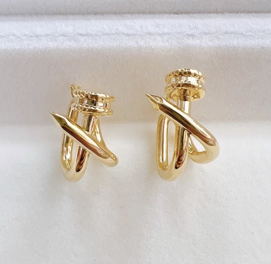 K18YG イエローゴールド 18K ピアス フープピアス リングピアス イタリアンジュエリー 輪っか 釘 釘モチーフ 中空 X - Jewelry Hills Tokyo