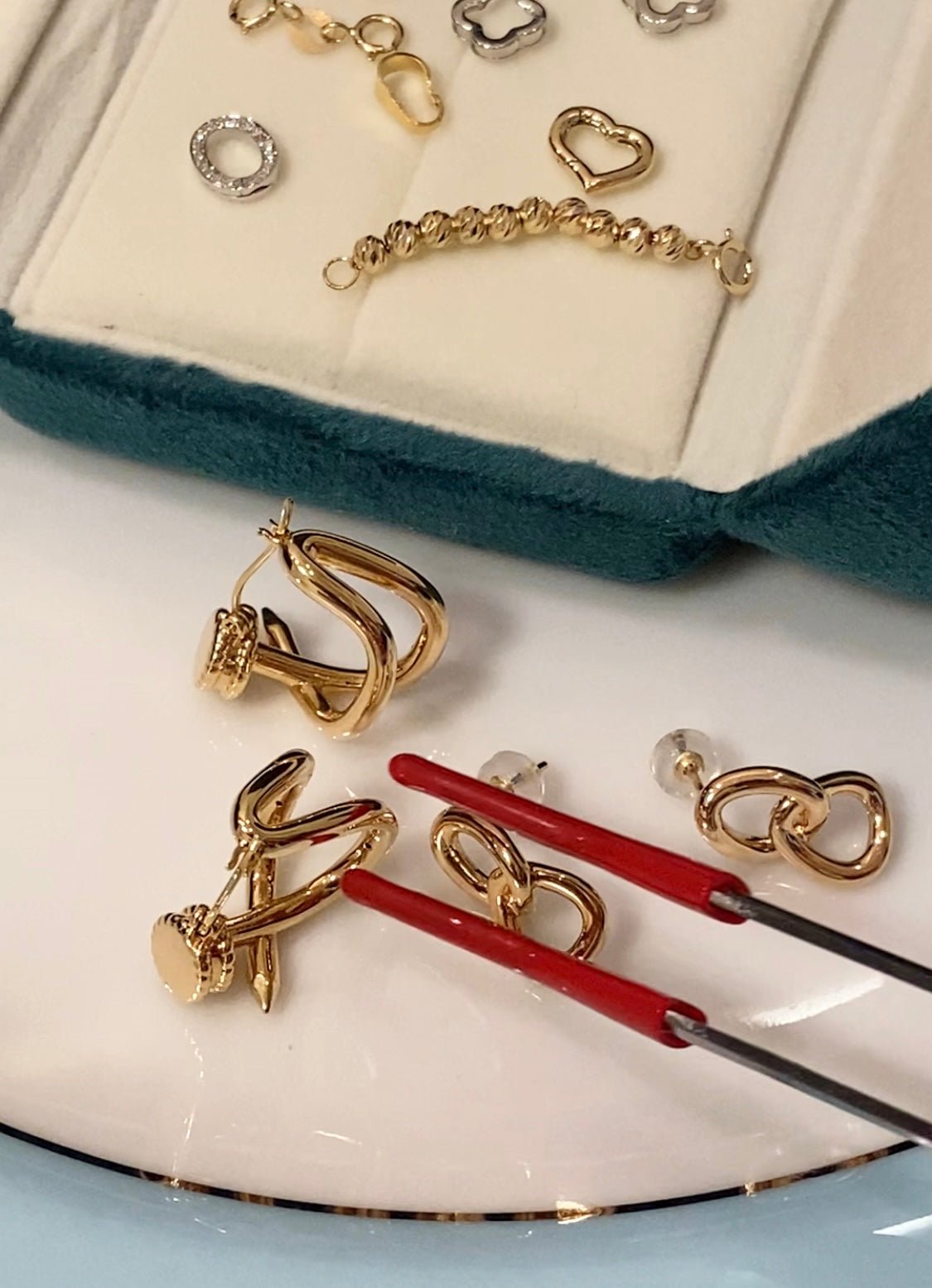 K18YG イエローゴールド 18K ピアス フープピアス リングピアス イタリアンジュエリー 輪っか 釘 釘モチーフ 中空 X - Jewelry Hills Tokyo