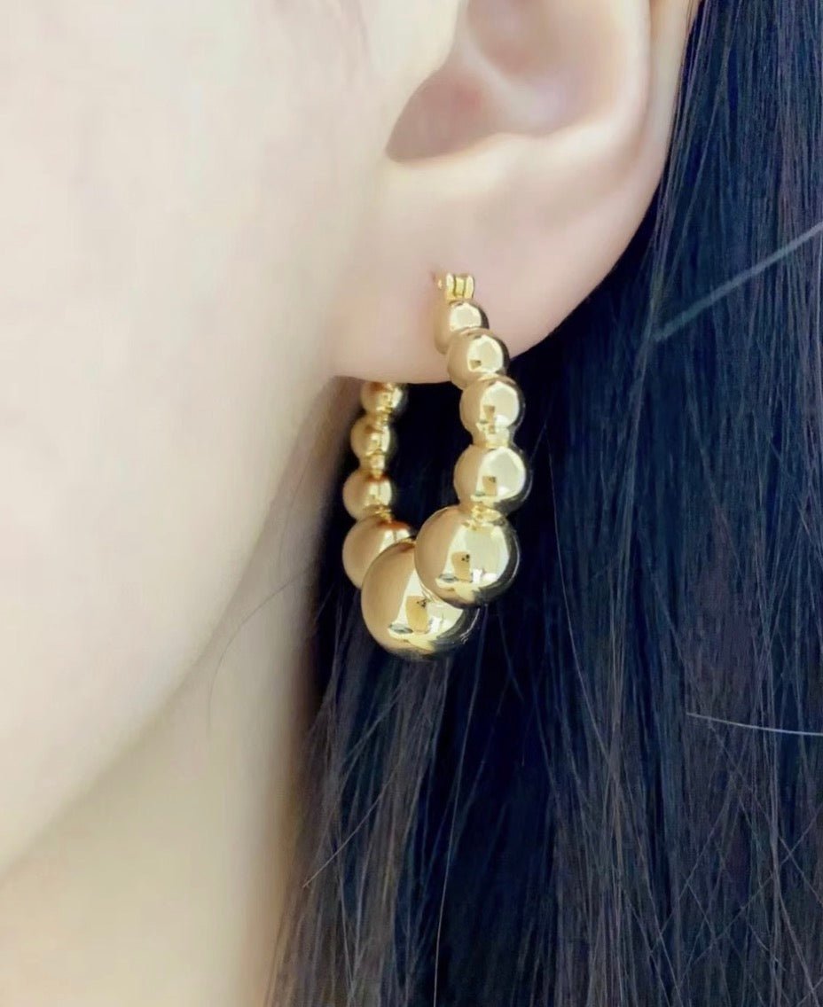 K18YG イエローゴールド 18K フープピアス 金球 ピアス リングピアス 中空ピアス YG 中空 大ぶり ボール ポンデリング サークルリング - Jewelry Hills Tokyo