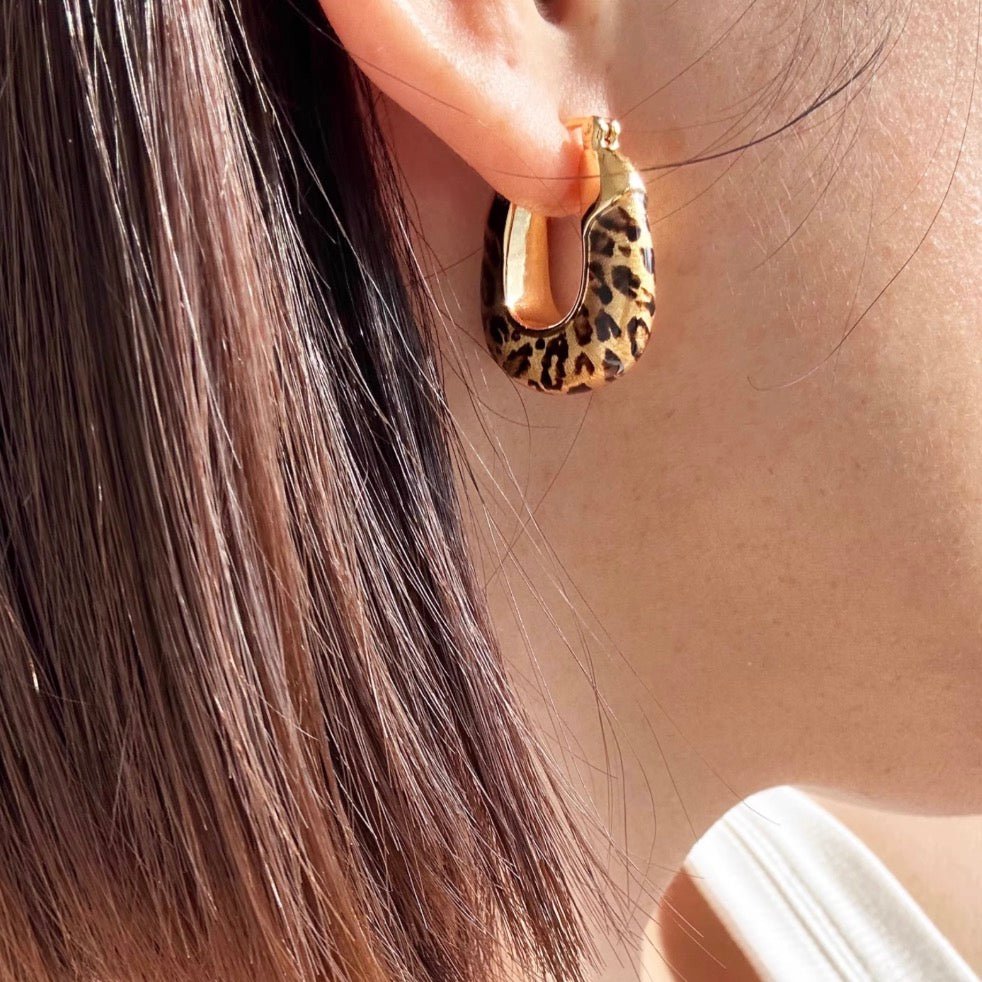 K18YG イエローゴールド 18K フープピアス 豹柄 レオパード ピアス リングピアス 模様 YG 柄 大ぶり ドロップピアス - Jewelry Hills Tokyo