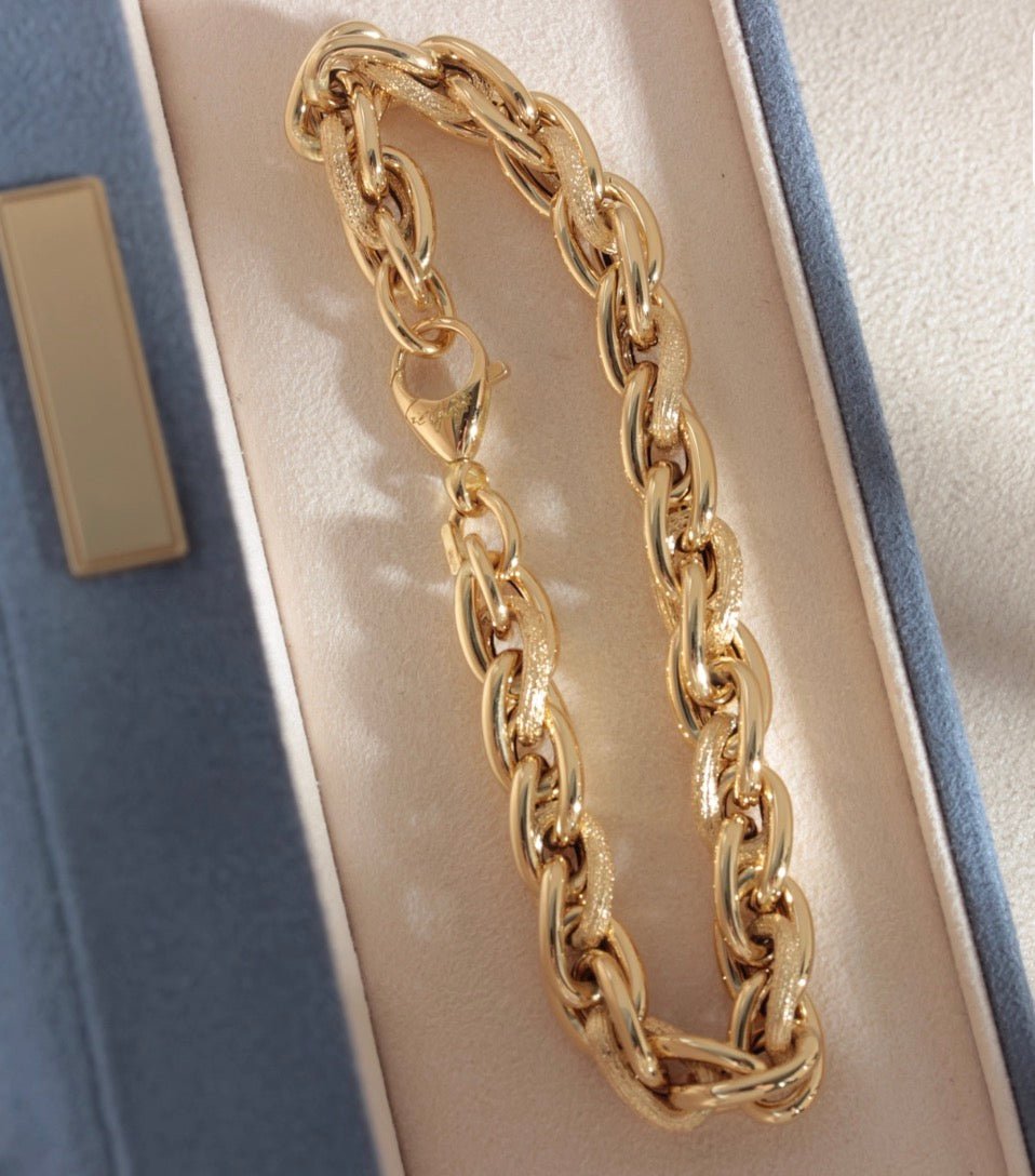 K18YG イエローゴールド ねじり小判チェーン ツイストオーバル喜平 ブレスレット ブレス オーバル 太め 18K YG ツイストオーバルチェーン メンズ レディース - Jewelry Hills Tokyo