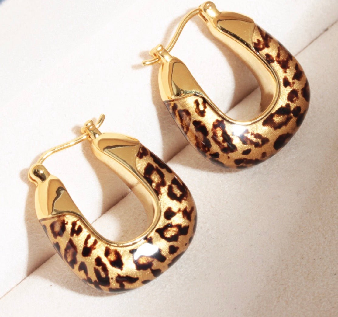K18YG イエローゴールド 18K フープピアス 豹柄 レオパード ピアス リングピアス 模様 YG 柄 大ぶり ドロップピアス - Jewelry Hills Tokyo