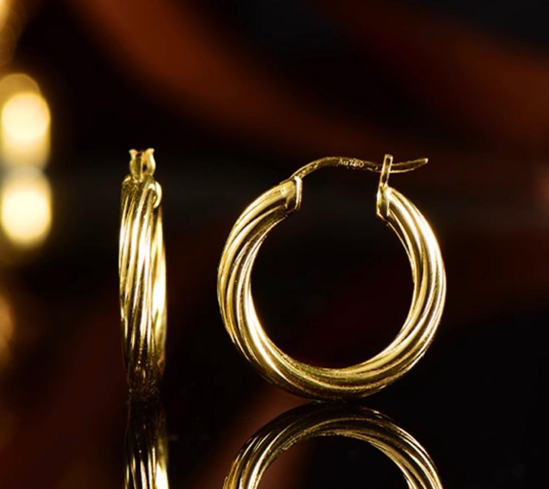 K18YG イエローゴールド フープピアス ピアス リングピアス 20mm 中空 ツイスト - Jewelry Hills Tokyo
