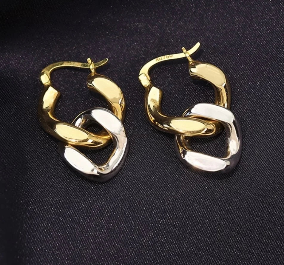 K18YG イエローゴールド フープピアス ピアス リングピアス 中空 喜平チェーン チェーンピアス 2way 18金 18K K18 K18WG ホワイトゴールド イタリアンジュエリー - Jewelry Hills Tokyo