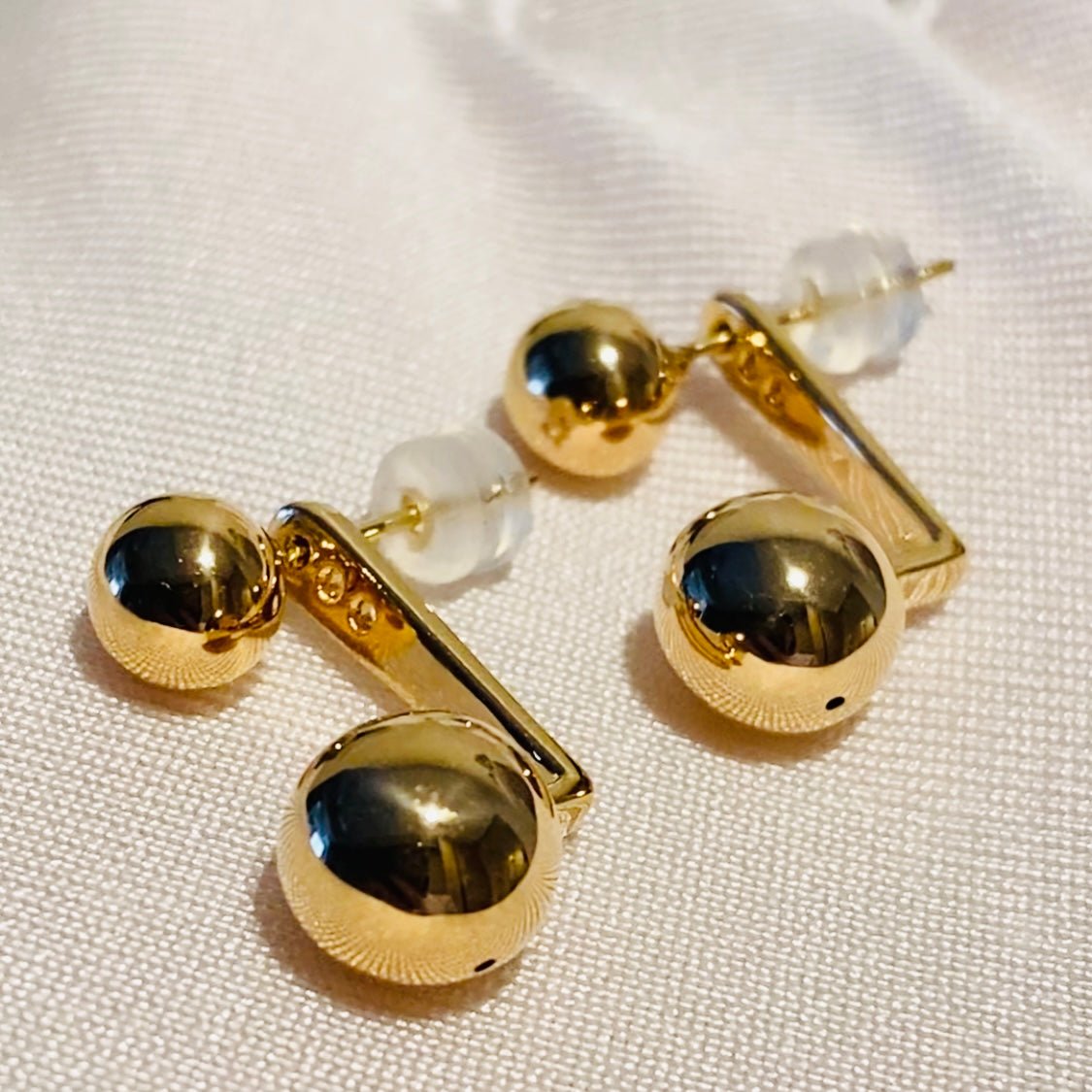 K18YG 2way スタッドピアス ラウンド 金球 球体 ダブル ツイン 双子 中空 イエローゴールド 18K ピアス ボール - Jewelry Hills Tokyo
