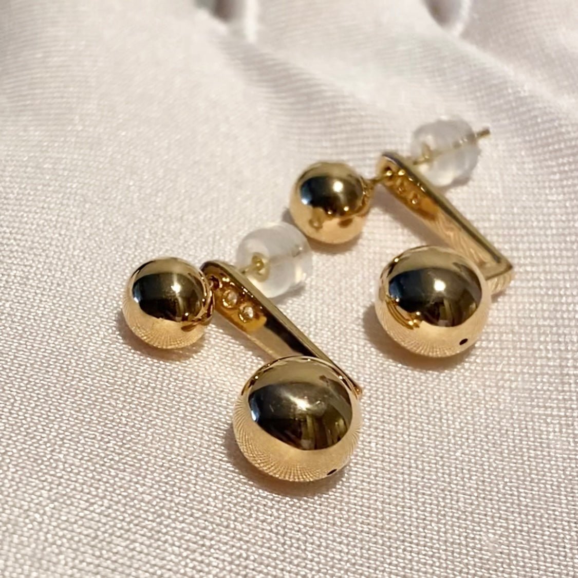 K18YG 2way スタッドピアス ラウンド 金球 球体 ダブル ツイン 双子 中空 イエローゴールド 18K ピアス ボール - Jewelry Hills Tokyo