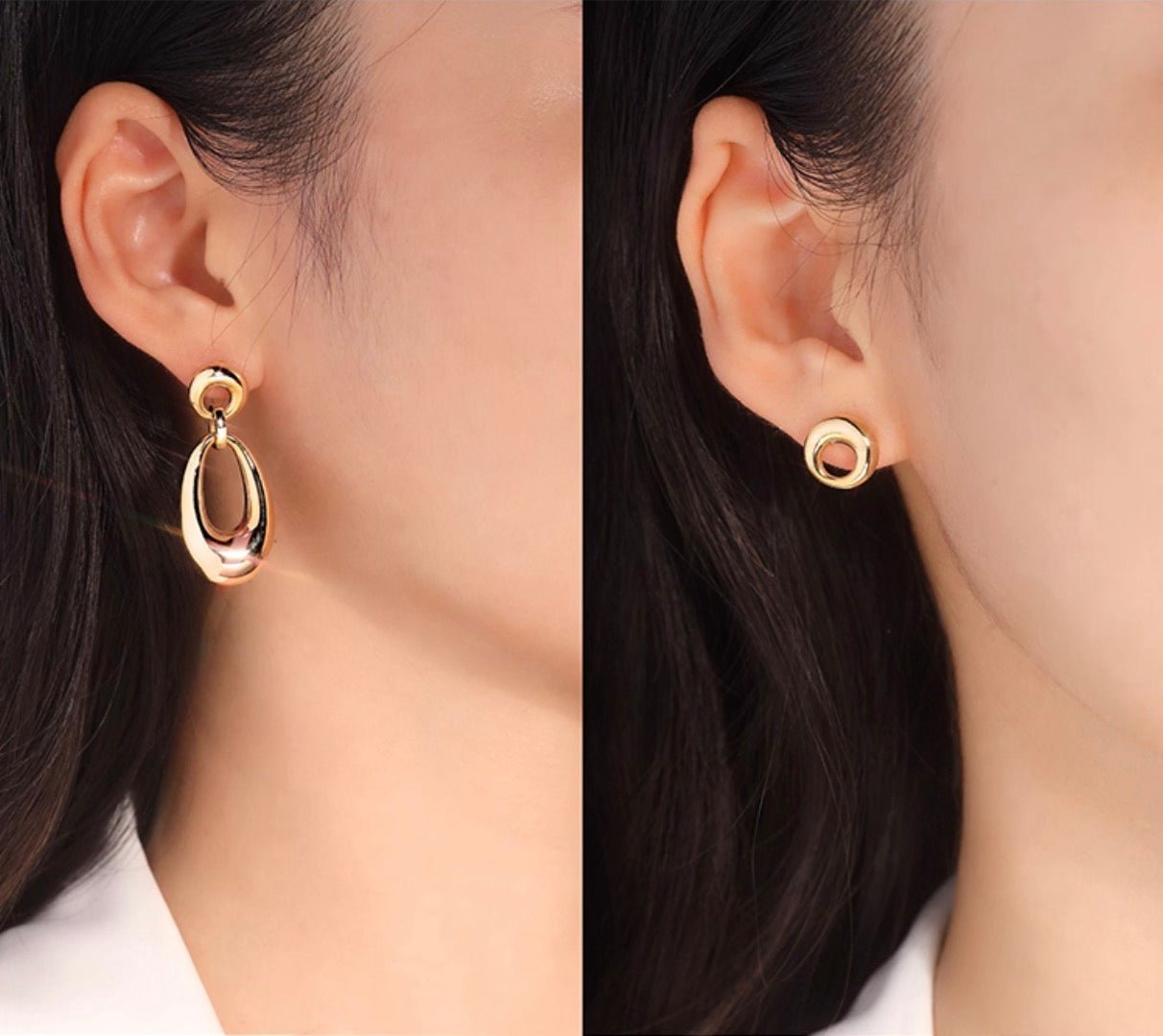 K18YG ドロップピアス 2way オーバル ラウンド チャーム ペンダントトップ ぷっくり 大ぶり 大きめ 18K イエローゴールド 卵型 丸い - Jewelry Hills Tokyo