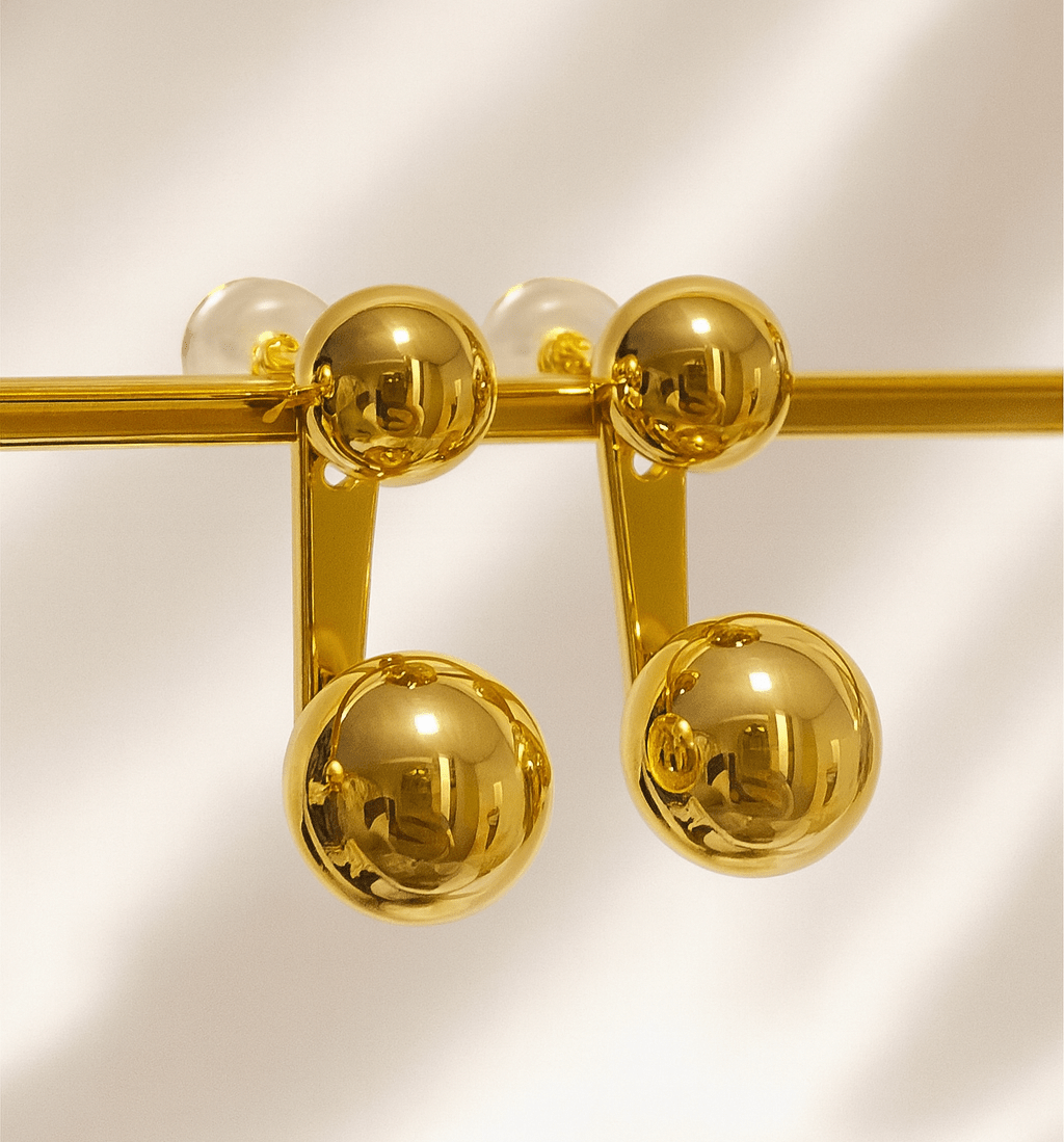 K18YG 2way スタッドピアス ラウンド 金球 球体 ダブル ツイン 双子 中空 イエローゴールド 18K ピアス ボール - Jewelry Hills Tokyo
