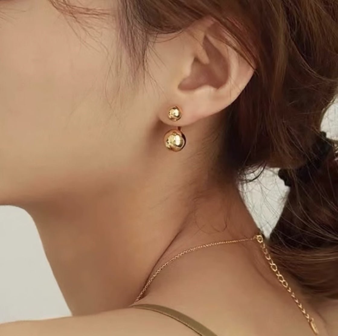K18YG 2way スタッドピアス ラウンド 金球 球体 ダブル ツイン 双子 中空 イエローゴールド 18K ピアス ボール - Jewelry Hills Tokyo