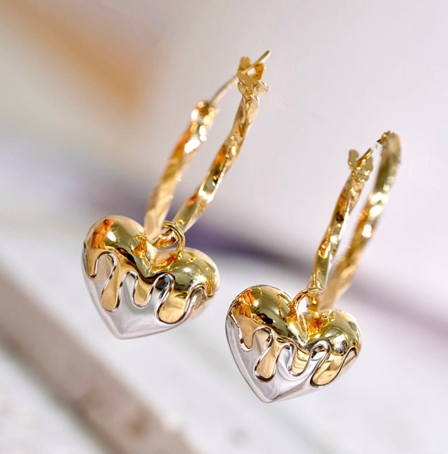 K18YG ツイスト 2way ハート 18K フープピアス ピアス リングピアス ねじり YG イエローゴールド メルティング ツートン WG バイカラー - Jewelry Hills Tokyo