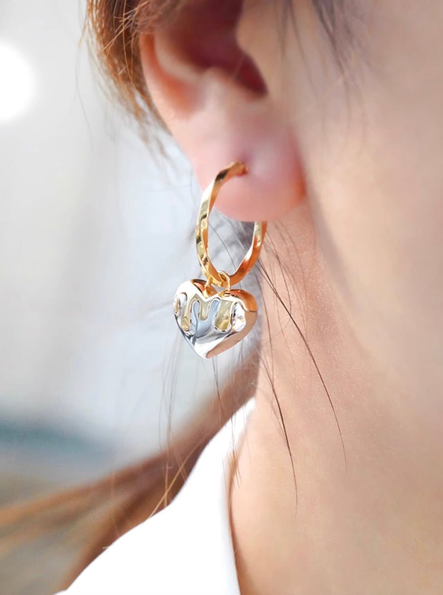 K18YG ツイスト 2way ハート 18K フープピアス ピアス リングピアス ねじり YG イエローゴールド メルティング ツートン WG バイカラー - Jewelry Hills Tokyo