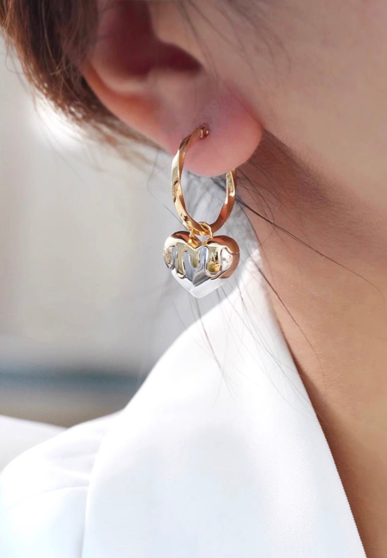 K18YG ツイスト 2way ハート 18K フープピアス ピアス リングピアス ねじり YG イエローゴールド メルティング ツートン WG バイカラー - Jewelry Hills Tokyo