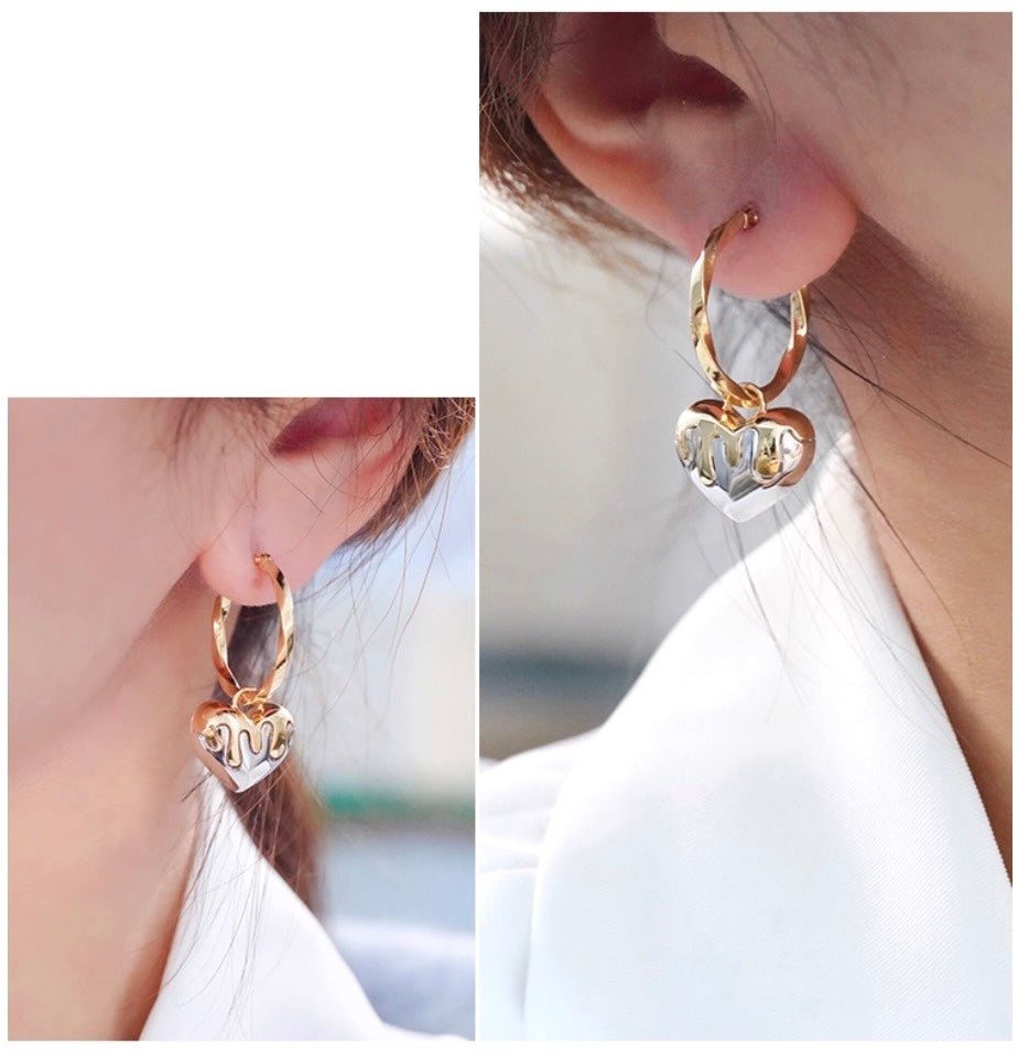 K18YG ツイスト 2way ハート 18K フープピアス ピアス リングピアス ねじり YG イエローゴールド メルティング ツートン WG バイカラー - Jewelry Hills Tokyo