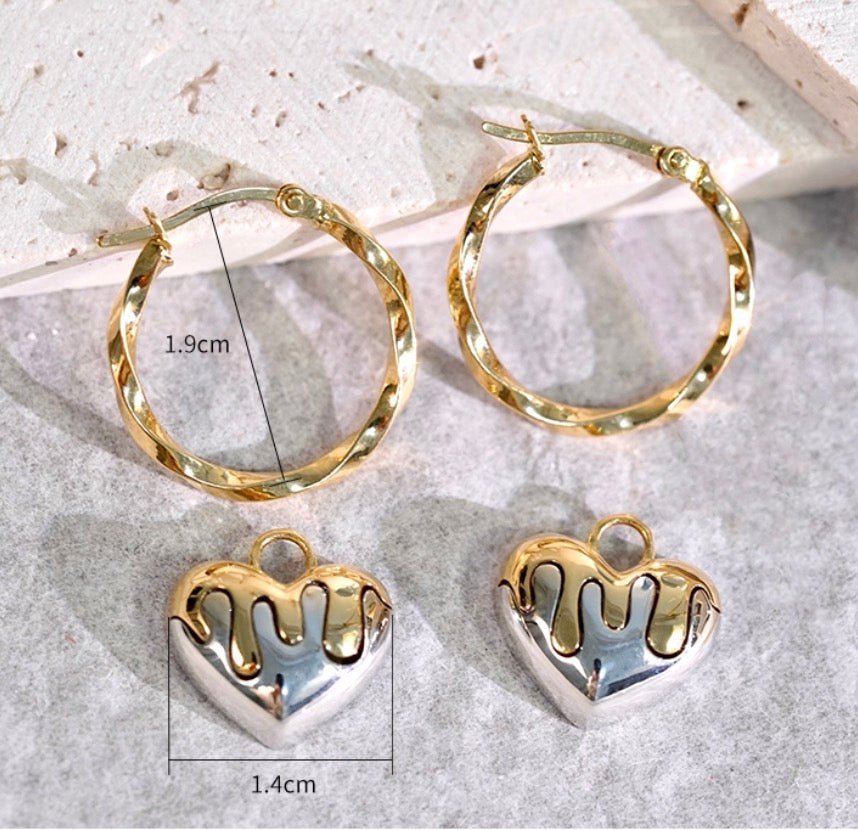 K18YG ツイスト 2way ハート 18K フープピアス ピアス リングピアス ねじり YG イエローゴールド メルティング ツートン WG バイカラー - Jewelry Hills Tokyo