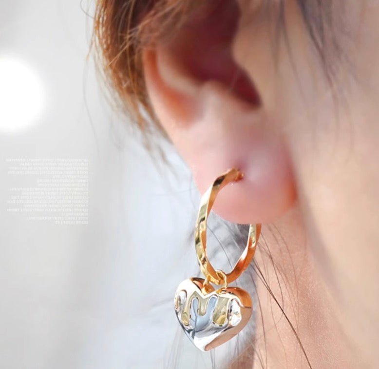 K18YG ツイスト 2way ハート 18K フープピアス ピアス リングピアス ねじり YG イエローゴールド メルティング ツートン WG バイカラー - Jewelry Hills Tokyo