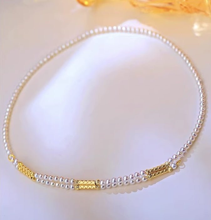 K18YG イエローゴールド あこや真珠 3 - 4mm ロングネックレス 55cm マグネット留め 18金 真珠 パール 18K ベビーあこや ベビーパール ミニパール - Jewelry Hills Tokyo
