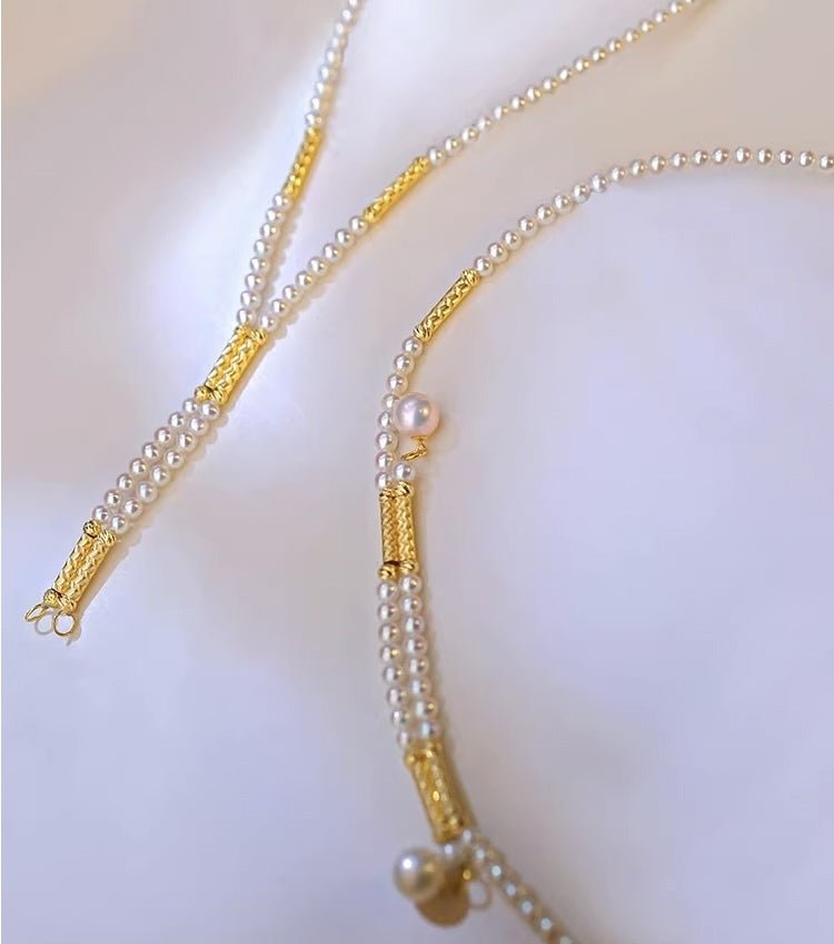 K18YG イエローゴールド あこや真珠 3 - 4mm ロングネックレス 55cm マグネット留め 18金 真珠 パール 18K ベビーあこや ベビーパール ミニパール - Jewelry Hills Tokyo