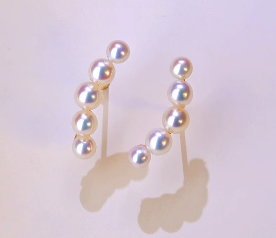 K18YG イエローゴールド あこや真珠 5珠 ピアス アコヤ 5玉 5粒 18金 真珠 パール 18K akoya pearl スタッドピアス スマイル シンプル - Jewelry Hills Tokyo