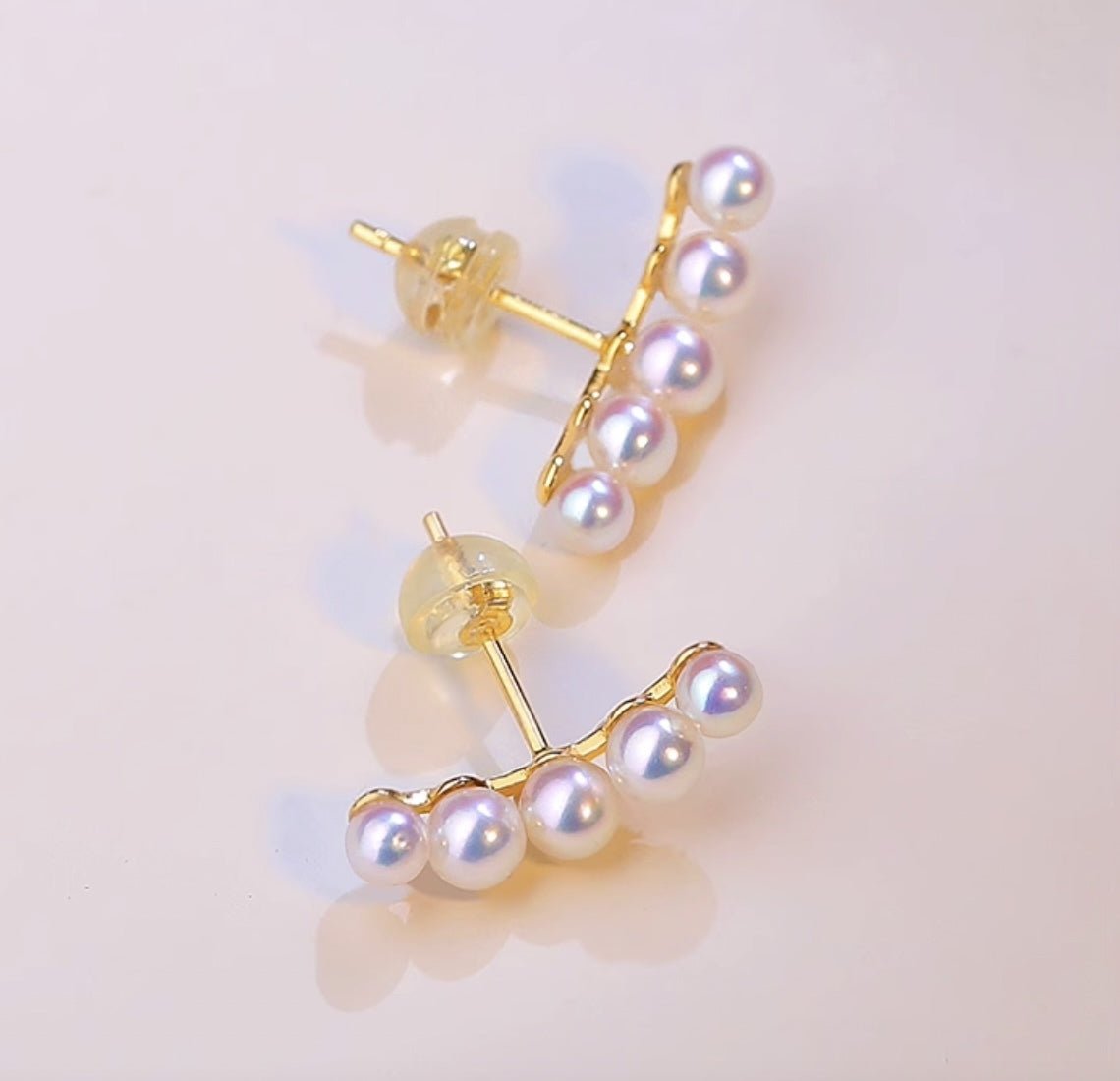 K18YG イエローゴールド あこや真珠 5珠 ピアス アコヤ 5玉 5粒 18金 真珠 パール 18K akoya pearl スタッドピアス スマイル シンプル - Jewelry Hills Tokyo