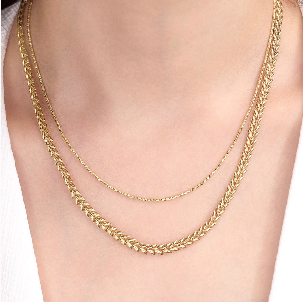 K18YG イエローゴールド ネックレス リーフモチーフ 太め 太い 5mm ボリューム リーフ 麦 イタリアンジュエリー 18K YG 40+5cm - Jewelry Hills Tokyo