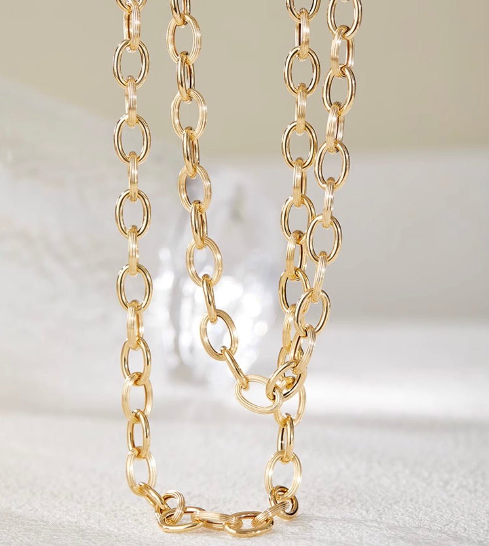 K18YG 8mm ネックレス 45cm~ オーバルチェーン ネックレス 18K オーバル レオンチェーン オーバルチェーン ボリューム 太め 太い メンズ レディース ユニセックス - Jewelry Hills Tokyo