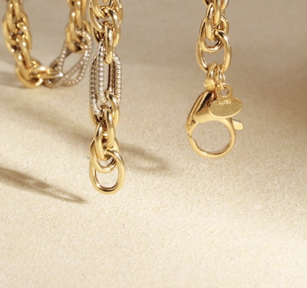 K18YG イエローゴールド K18WG ホワイトゴールド 18K ネックレス ミックスチェーン デザインチェーン 大ぶり 太い オーバル ツイスト 太め ボリューム - Jewelry Hills Tokyo