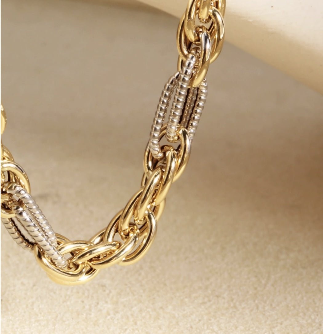 K18YG イエローゴールド K18WG ホワイトゴールド 18K ネックレス ミックスチェーン デザインチェーン 大ぶり 太い オーバル ツイスト 太め ボリューム - Jewelry Hills Tokyo