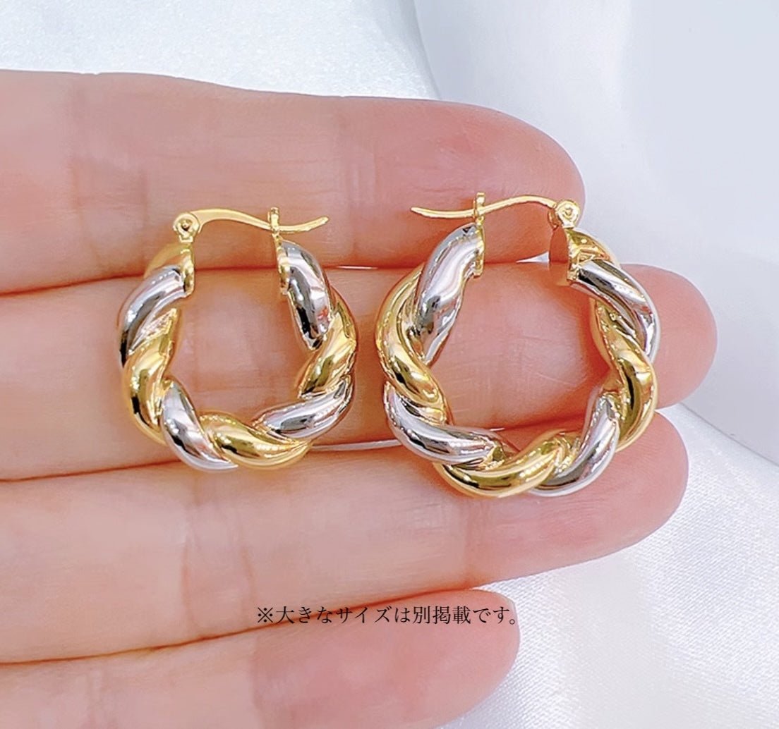 K18YG イエローゴールド K18WG ホワイトゴールド 18K ピアス フープピアス 中空 イタリアンジュエリー ツイスト ねじり ラウンド 丸 円形 - Jewelry Hills Tokyo