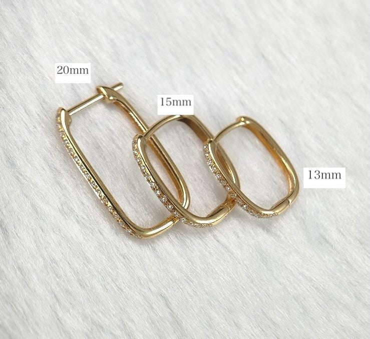 K18YG PG WG フープピアス ダイヤモンド 13mm 長方形 スクエア オーバル イエローゴールド 18K 18金 ピアス イエローゴールド リングピアス - Jewelry Hills Tokyo