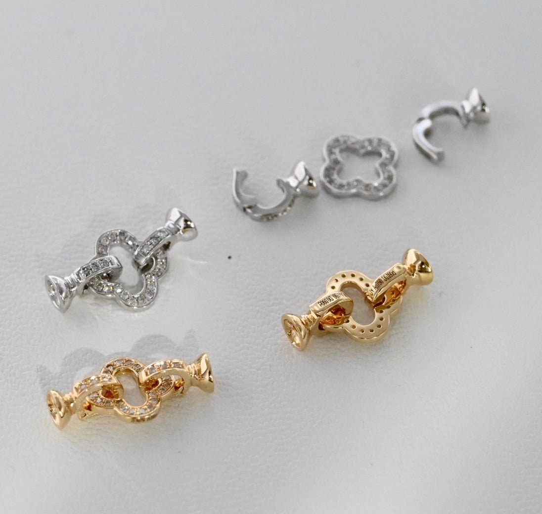 K18YG WG クローバー 四ツ葉 チャーム 18金 ペンダント 留め具 パーツ 18K 開口 繋ぎ クリッカー ジルコニア ダイヤモンド - Jewelry Hills Tokyo