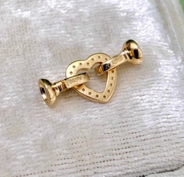 K18YG WG ハート チャーム 18金 ペンダント 留め具 チェーンパーツ コマ 18K 開口 繋ぎ クリッカー ジルコニア ダイヤモンド - Jewelry Hills Tokyo