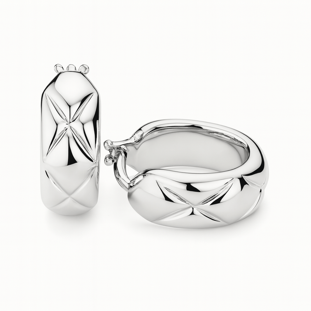 K18YG WG フープピアス 中空ピアス リングピアス イエローゴールド ホワイトゴールド 18金 18K YG 模様 柄 X イタリアンジュエリー - Jewelry Hills Tokyo