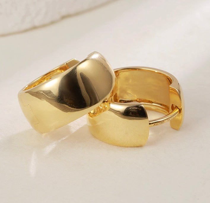 K18YG WG リングピアス 中折れ 鏡面 ぷっくり フープピアス イエローゴールド 18K 18金 中空ピアス イエローゴールド 幅広 11mm - Jewelry Hills Tokyo