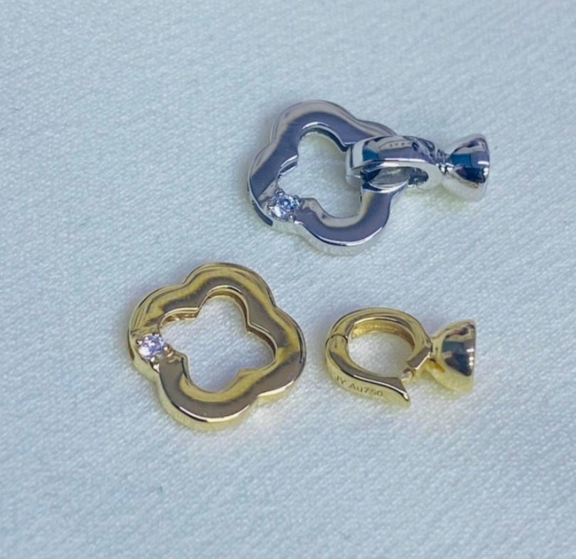 K18YG WG クローバー 四ツ葉 18K イエローゴールド 18金 チャーム ネックレスパーツ 留め具 留め金具 クリッカー クラスプ コマ パーツ - Jewelry Hills Tokyo