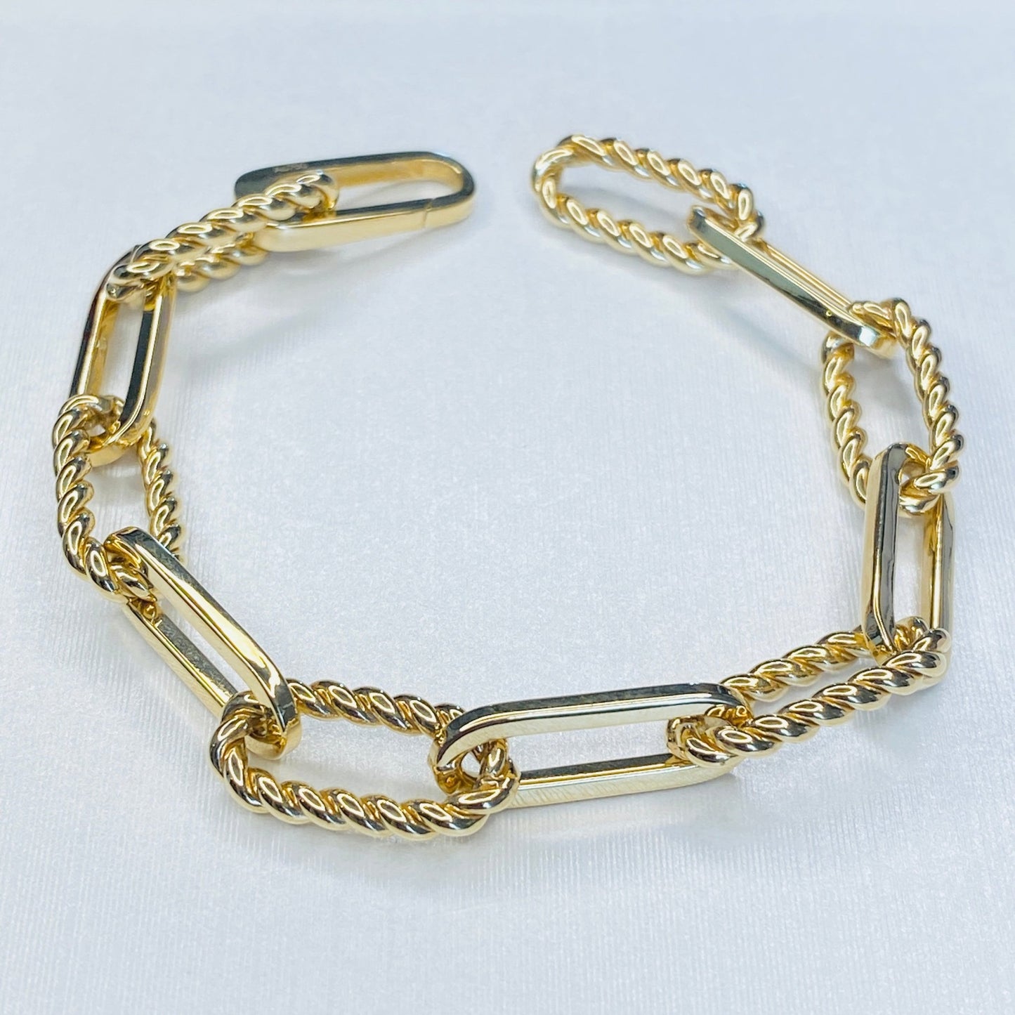K18YG イエローゴールド WG レオンチェーン ケーブルチェーン 18K 18金 オーバルチェーン ねじり ロープ ツイスト ブレスレット ブレス メンズ レディース ユニセックス ブレスレットチェーン 太め コンビチェーン イエローゴールド WG ホワイトゴールド 17cm~ - Jewelry Hills Tokyo