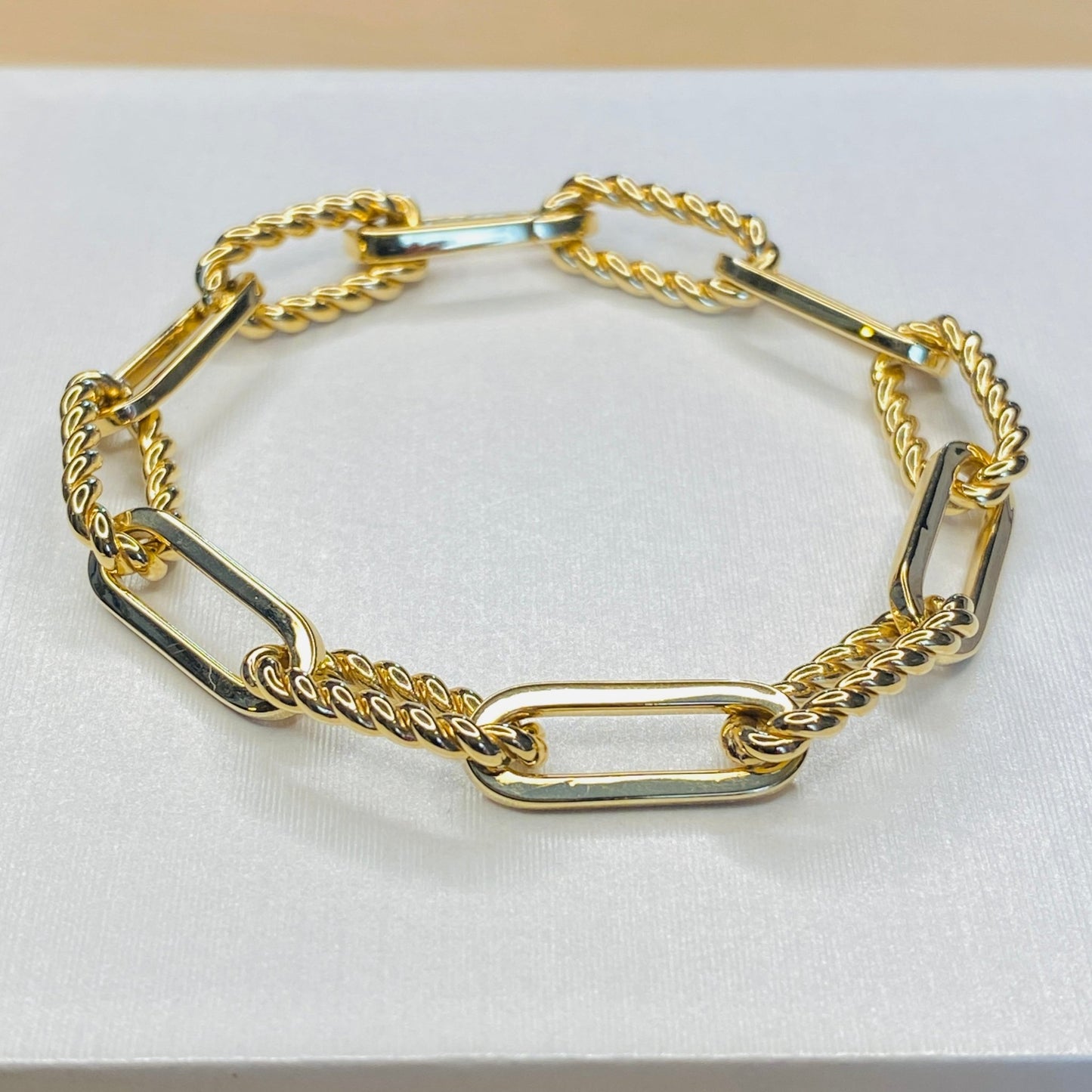 K18YG イエローゴールド WG レオンチェーン ケーブルチェーン 18K 18金 オーバルチェーン ねじり ロープ ツイスト ブレスレット ブレス メンズ レディース ユニセックス ブレスレットチェーン 太め コンビチェーン イエローゴールド WG ホワイトゴールド 17cm~ - Jewelry Hills Tokyo