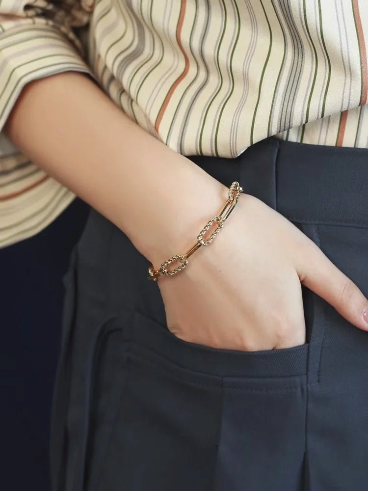 K18YG イエローゴールド WG レオンチェーン ケーブルチェーン 18K 18金 オーバルチェーン ねじり ロープ ツイスト ブレスレット ブレス メンズ レディース ユニセックス ブレスレットチェーン 太め コンビチェーン イエローゴールド WG ホワイトゴールド 17cm~ - Jewelry Hills Tokyo