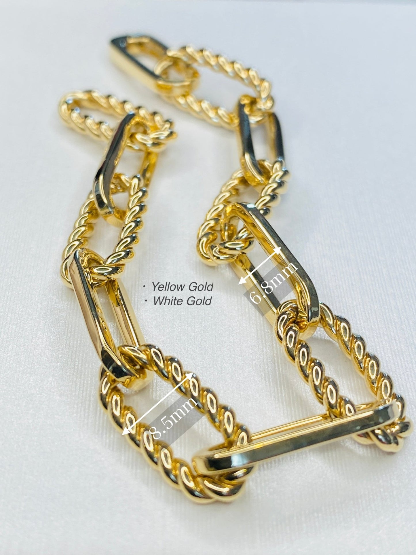 K18YG イエローゴールド WG レオンチェーン ケーブルチェーン 18K 18金 オーバルチェーン ねじり ロープ ツイスト ブレスレット ブレス メンズ レディース ユニセックス ブレスレットチェーン 太め コンビチェーン イエローゴールド WG ホワイトゴールド 17cm~ - Jewelry Hills Tokyo
