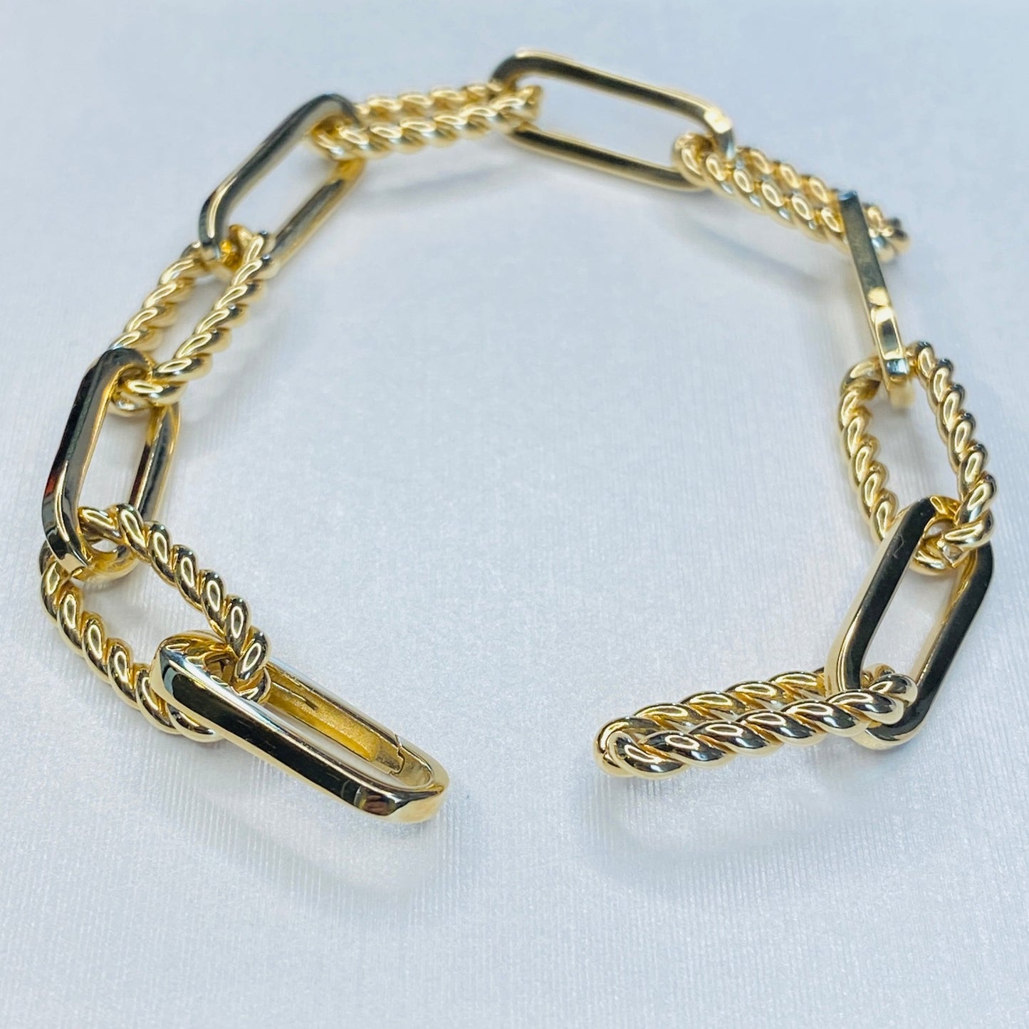 K18YG イエローゴールド WG レオンチェーン ケーブルチェーン 18K 18金 オーバルチェーン ねじり ロープ ツイスト ブレスレット ブレス メンズ レディース ユニセックス ブレスレットチェーン 太め コンビチェーン イエローゴールド WG ホワイトゴールド 17cm~ - Jewelry Hills Tokyo