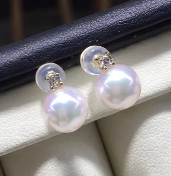 K18YG WG あこや真珠 ピアス スタッドピアスシンプル 真珠 パール 18K ワンポイント WG ホワイトゴールド イエローゴールド akoya pearl - Jewelry Hills Tokyo