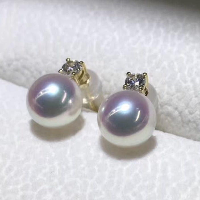 K18YG WG あこや真珠 ピアス スタッドピアスシンプル 真珠 パール 18K ワンポイント WG ホワイトゴールド イエローゴールド akoya pearl - Jewelry Hills Tokyo