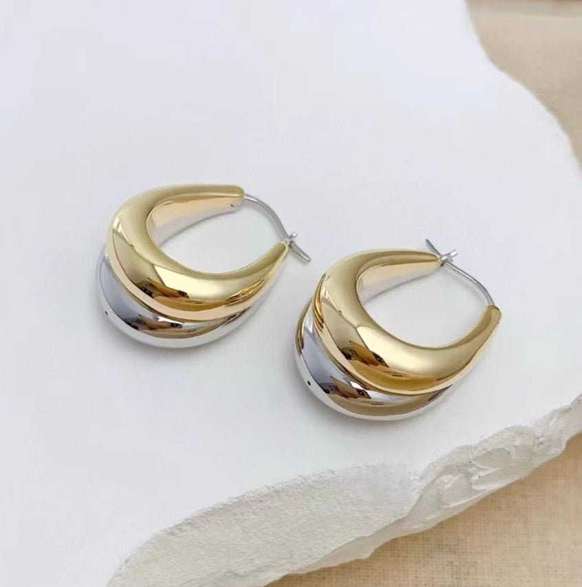 K18YG WG ぷっくり ティアドロップ リングピアス 中空ピアス イエローゴールド ドロップ型 18K YG 雫 涙 ツートン 2色 ダブルカラー - Jewelry Hills Tokyo